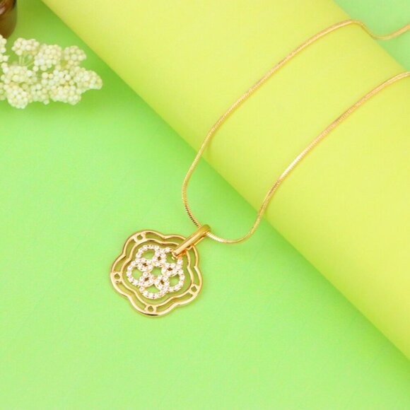 "Rose Gold Floral Geometric Pendant with Sparkling Stone Accents, XPPT1202 - Picture 4 of 13